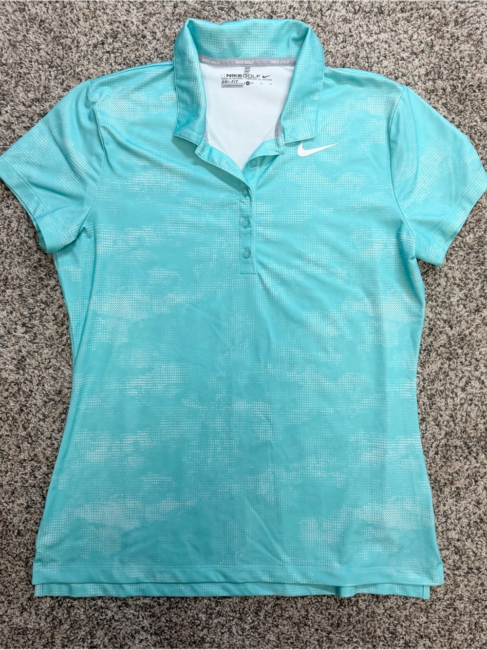 Nike Women's Aqua Short-Sleeve Polo Button Down Shirt
